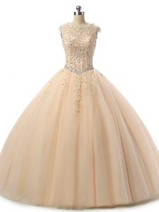 Sumptuous Champagne Sleeveless Tulle Lace Up Sweet 16 Dresses for Military Ball and Sweet 16 and Quinceanera
