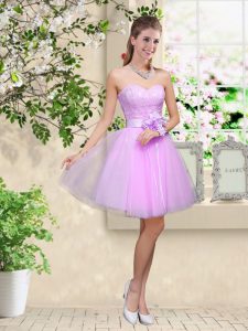 Simple Sweetheart Sleeveless Lace Up Quinceanera Dama Dress Lavender Tulle