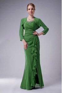 Sleeveless Chiffon Floor Length Zipper Mother Dresses in Green with Beading