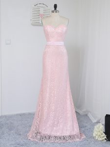 Free and Easy Baby Pink Sleeveless Lace Floor Length Bridesmaids Dress