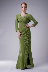 Affordable Olive Green Zipper Mother of Groom Dress Beading Sleeveless Floor Length