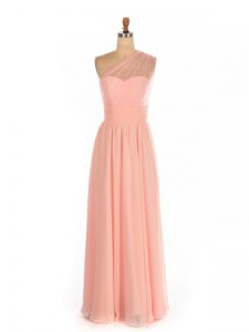 Peach One Shoulder Side Zipper Ruching Court Dresses for Sweet 16 Sleeveless