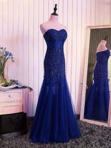 Sweetheart Sleeveless Tulle Evening Dress Beading and Lace and Appliques and Pleated Lace Up