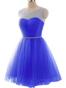 Scoop Sleeveless Lace Up Homecoming Dress Blue Tulle
