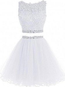 Exquisite White Zipper Junior Homecoming Dress Beading and Lace and Appliques Sleeveless Mini Length