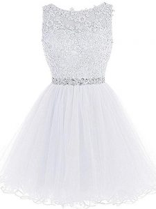 Flirting Mini Length Zipper Prom Party Dress White for Prom and Party and Sweet 16 with Beading and Lace and Appliques
