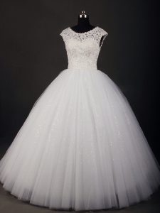Decent White Scoop Zipper Lace Wedding Dress Sleeveless