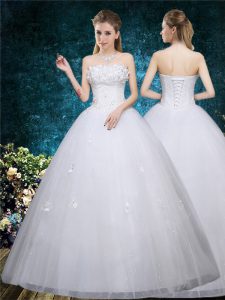 Excellent White Sleeveless Organza Lace Up Wedding Dress for Wedding Party