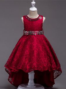 Best Lace Sleeveless High Low Kids Formal Wear and Beading