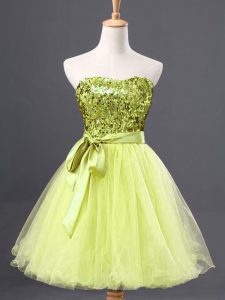 Yellow Green Zipper Sweetheart Sequins Evening Dress Tulle Sleeveless