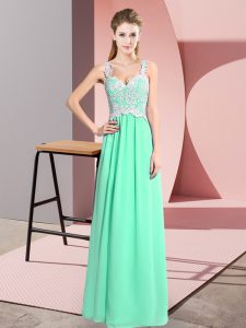 Best Floor Length Zipper Homecoming Dress Apple Green for Prom and Party with Lace