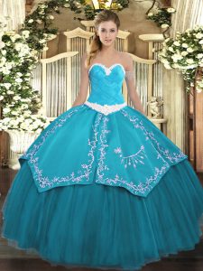 Chic Sleeveless Lace Up Floor Length Appliques and Embroidery Sweet 16 Dress