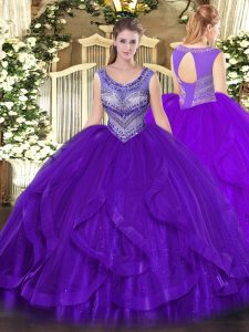 Exquisite Beading and Ruffles Quinceanera Dress Eggplant Purple Lace Up Sleeveless Floor Length