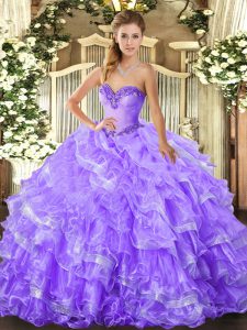 Most Popular Lavender Sweetheart Lace Up Beading and Ruffled Layers Sweet 16 Dresses Sleeveless