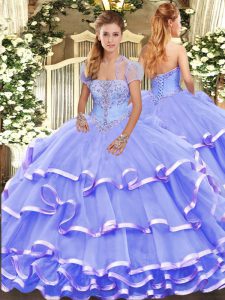 Strapless Sleeveless Lace Up Sweet 16 Dress Lavender Organza