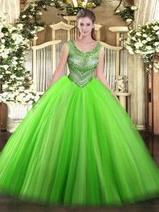 Fantastic Ball Gowns Tulle Scoop Sleeveless Beading Floor Length Lace Up Sweet 16 Dresses