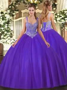 Hot Selling V-neck Sleeveless Tulle 15 Quinceanera Dress Beading Lace Up
