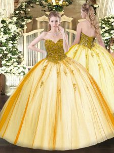 On Sale Gold Sweetheart Neckline Beading Quinceanera Gown Sleeveless Lace Up