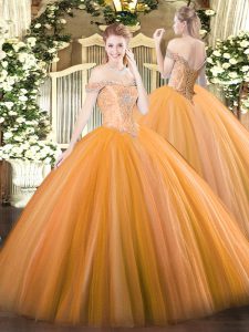 Dynamic Orange Sleeveless Tulle Lace Up Sweet 16 Dress for Military Ball and Sweet 16 and Quinceanera
