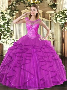Fantastic Floor Length Ball Gowns Sleeveless Fuchsia Sweet 16 Quinceanera Dress Lace Up
