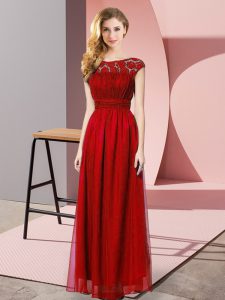 Spectacular Wine Red Zipper Homecoming Dress Lace Sleeveless Floor Length