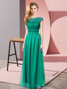 Empire Evening Dress Turquoise Scoop Tulle Sleeveless Floor Length Zipper