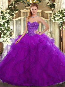 Sophisticated Ball Gowns 15 Quinceanera Dress Purple Sweetheart Tulle Sleeveless Floor Length Lace Up