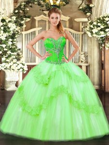 Flare Tulle Lace Up Sweetheart Sleeveless Floor Length Quinceanera Dress Beading and Ruffles