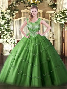 Top Selling Tulle Sleeveless Floor Length Sweet 16 Dress and Beading and Appliques