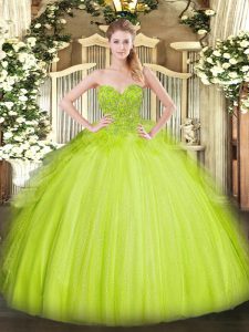 Yellow Green Ball Gowns Sweetheart Sleeveless Tulle Asymmetrical Lace Up Lace Vestidos de Quinceanera