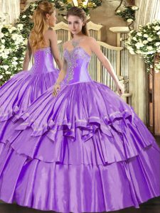 Admirable Lavender Ball Gowns Organza and Taffeta Sweetheart Sleeveless Beading and Ruffled Layers Floor Length Lace Up Ball Gown Prom Dress