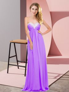 Lavender Empire Sweetheart Sleeveless Chiffon Floor Length Lace Up Ruching Prom Evening Gown