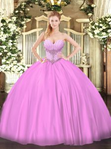 Perfect Lilac Sleeveless Beading Floor Length Quinceanera Gowns