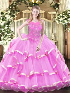 Fine Lilac Scoop Zipper Beading and Ruffled Layers 15 Quinceanera Dress Sleeveless