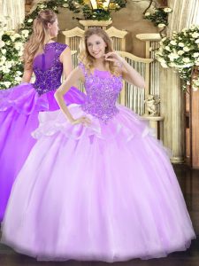 Lilac Sleeveless Beading Floor Length Quinceanera Dress