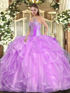 Wonderful Lilac Sleeveless Organza Lace Up Ball Gown Prom Dress for Military Ball and Sweet 16 and Quinceanera