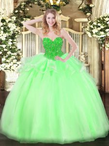 Enchanting Sleeveless Floor Length Beading Lace Up Quinceanera Gown with