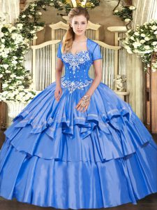 Baby Blue Lace Up Sweetheart Beading and Ruffled Layers Sweet 16 Quinceanera Dress Organza and Taffeta Sleeveless