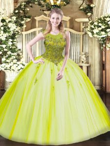 Floor Length Zipper Quinceanera Dress Yellow Green for Military Ball and Sweet 16 and Quinceanera with Beading