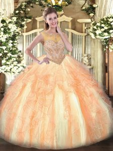 Stylish Multi-color Ball Gowns Organza Scoop Sleeveless Beading and Ruffles Floor Length Lace Up Quinceanera Dresses
