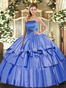 Strapless Sleeveless Lace Up Quince Ball Gowns Blue Organza