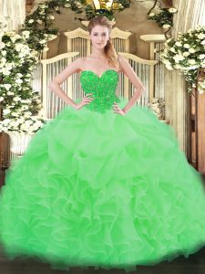 Low Price Apple Green Organza Lace Up Quinceanera Gown Sleeveless Floor Length Ruffles