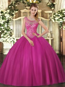 Fuchsia Sleeveless Beading Floor Length Sweet 16 Dress