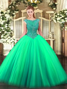 Sweet Tulle Sleeveless Floor Length Quinceanera Dress and Beading