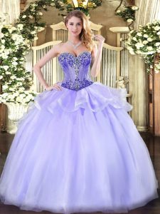 Colorful Lavender Lace Up Quinceanera Gown Beading Sleeveless Floor Length