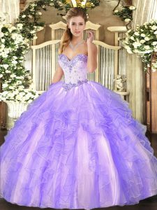 Lavender Sleeveless Beading and Ruffles Floor Length Sweet 16 Dresses