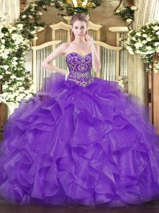 Shining Lavender Sleeveless Beading and Ruffles Floor Length Quinceanera Dress