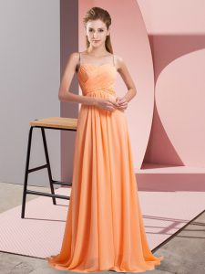 Traditional Orange Red Empire Spaghetti Straps Sleeveless Chiffon Floor Length Backless Beading Prom Party Dress