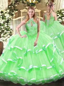 Sexy Sleeveless Beading and Ruffles Lace Up Quinceanera Gown