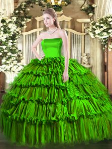 Perfect Organza Strapless Sleeveless Zipper Ruffled Layers Quince Ball Gowns in